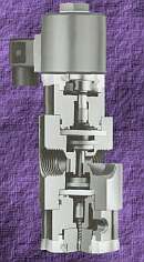 Series THP is a 3-way solenoid valve for all types of nasty chemicals, as well as ultra-pure liquids.